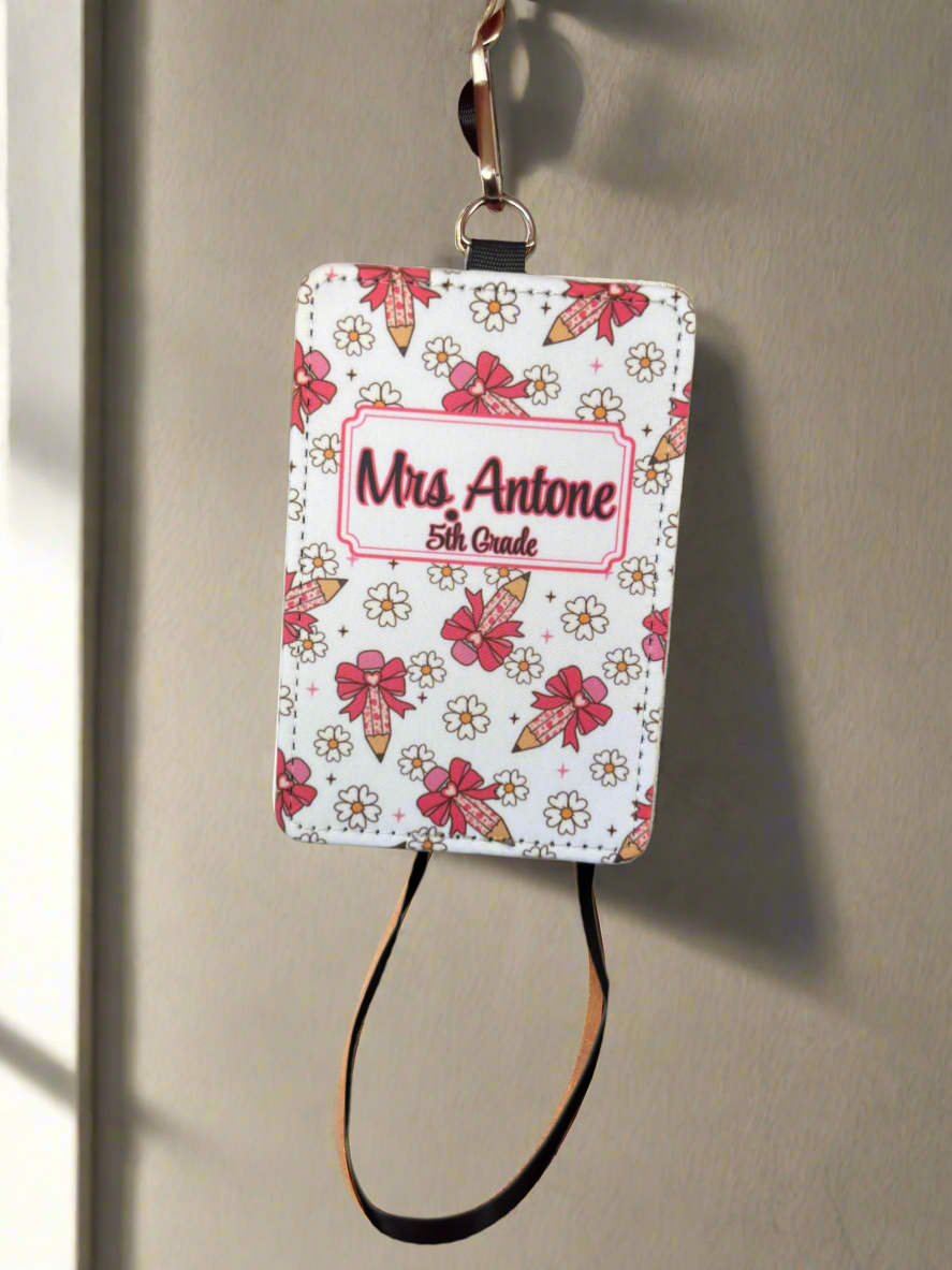Flowery Pink Pencil Bow ID Holder