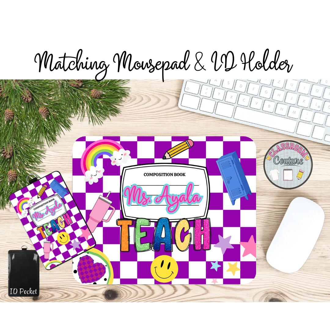 Magenta Checkered Matching Mousepad & Lanyard