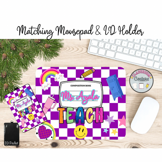 Magenta Checkered Matching Mousepad & Lanyard